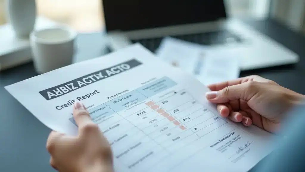 Hand holding credit report with low scoreโcar buying when credit is a problem, focus on credit score and paperwork