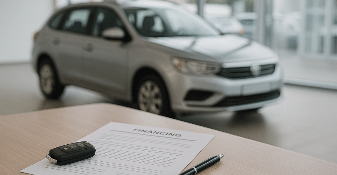Car keys and financing paperwork for a used car buyer reviewing options without a traditional credit check